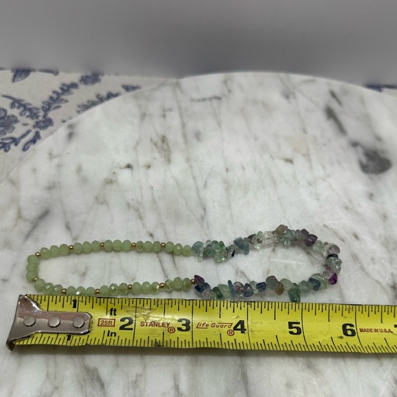 Multicolor beaded Necklace greens and purples - Picture 2 of 4